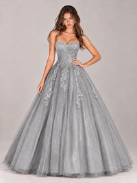 Strapless Sweetheart Tulle Ball Gown Prom Dress with Lace Appliques