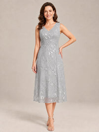 Tea Length Sequin Lace Mother of the Bride Dress with Chiffon Jacket