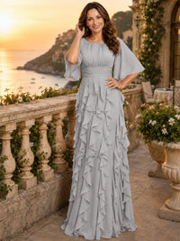 Elegant Chiffon Mother of the Bride Dress with Flutter Sleeves and Ruffle Skirt