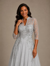 Embellished Appliques Mother of the Bride Dress with 3/4 Sleeves