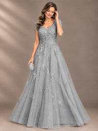 Lace Appliques A-line Mother of The Bride Dresses with Short Sleeves