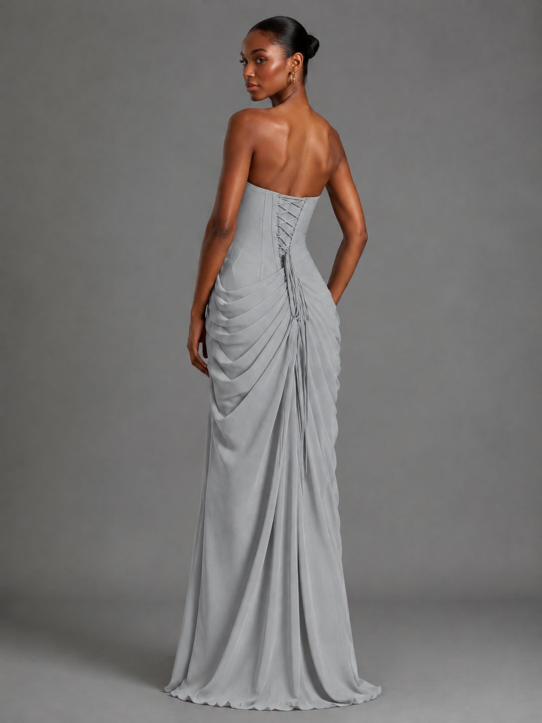 Strapless Bodycon Pleated Chiffon Formal Dress with Slit