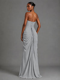 Strapless Bodycon Pleated Chiffon Formal Dress with Slit