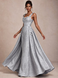 Light Blue 3D Floral Jacquard Prom Dress with Detachable Overskirt Corset Gown