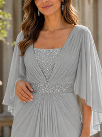 Elegant V-Neck Sequined Chiffon Mother of the Bride Dress with Flutter Sleeves