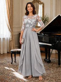 Lace Applique Wide-Leg Chiffon Mother of the Bride Jumpsuit