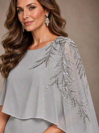 Elegant Chiffon Cape Sleeve Beaded Mother of the Bride Dress
