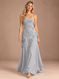 Yellow Strapless A-line Satin Maxi Dress with 3D Floral