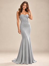 Light Blue Strapless Sweetheart Mermaid Prom Dress with Pleated Bodice