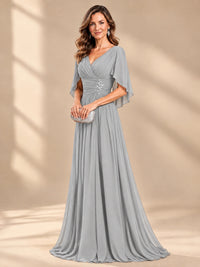 Ruched V Neck Mother of The Bride Dresses with Shawls Appliques and Cap Sleeves