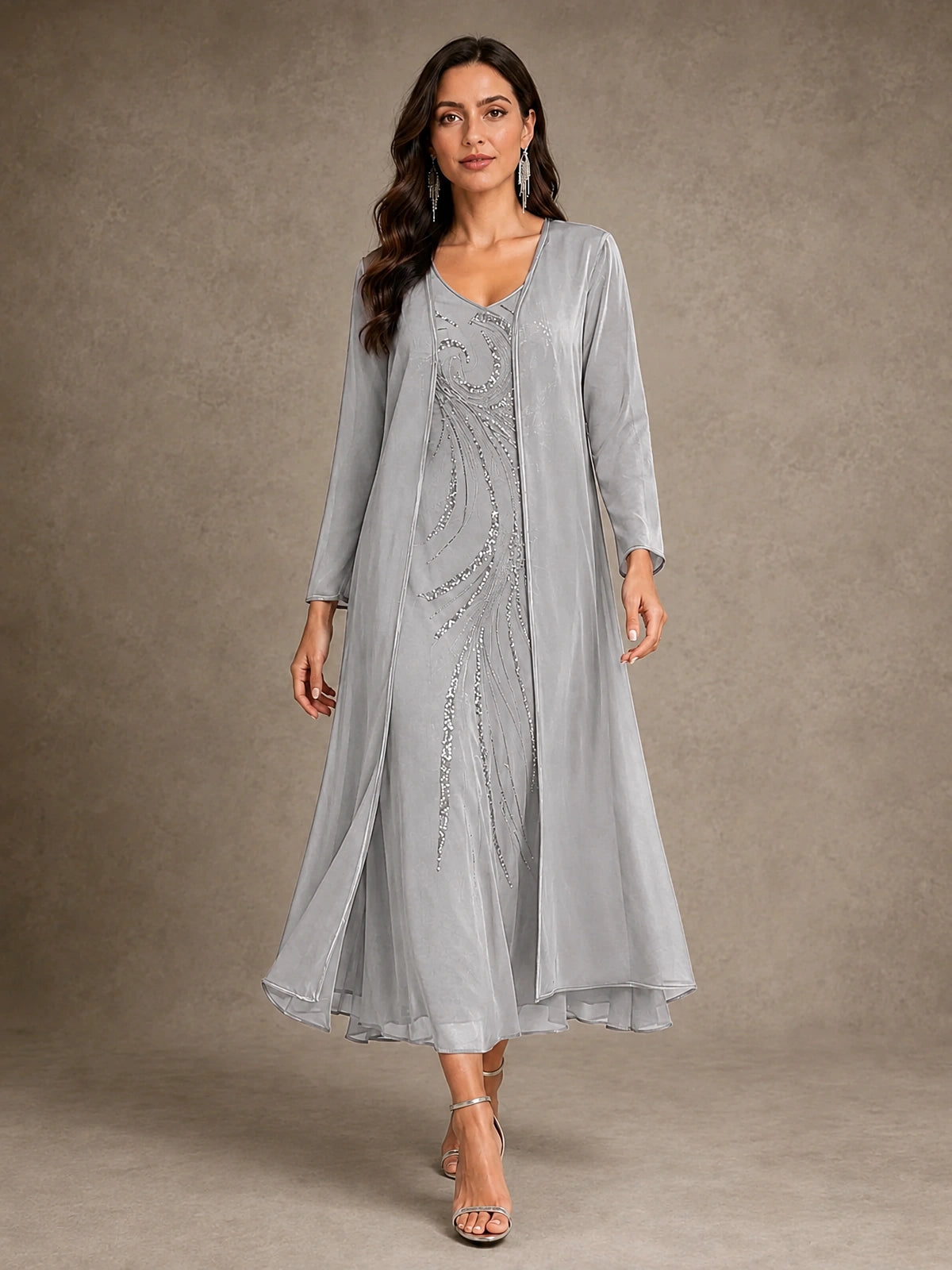 Sequin Chiffon Mother of the Bride Dress with Jacket