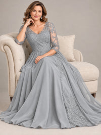 Sequin Lace A-Line Mother of the Bride Dress with 3/4 Sleeves