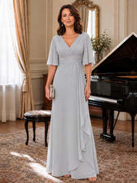 V-Neck Chiffon Lace Mother of the Bride Dresses