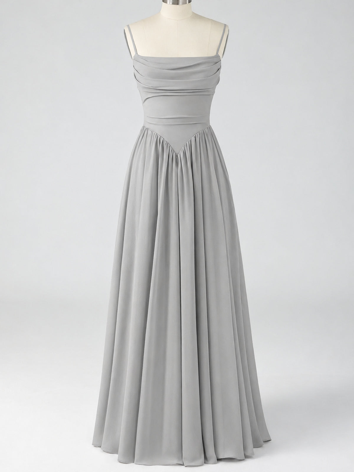 Spaghetti Strap Ruched Chiffon Maxi Dress with Backless