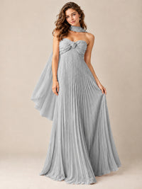 Sweetheart Neckline Pleated Prom Dress Strapless A-line Formal Dress with Flowy Scarf