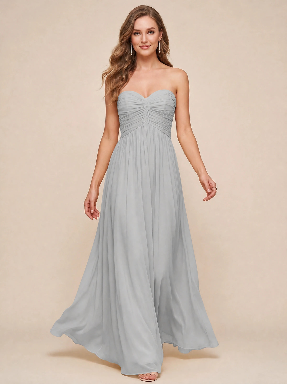 Strapless Pleated Chiffon A-Line Bridesmaid Dress