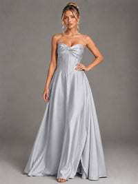 Sweetheart Neck Strapless Satin A-Line Prom Dress