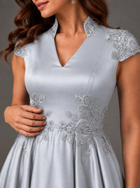 Lace Appliqué A-Line Satin Maxi Dress