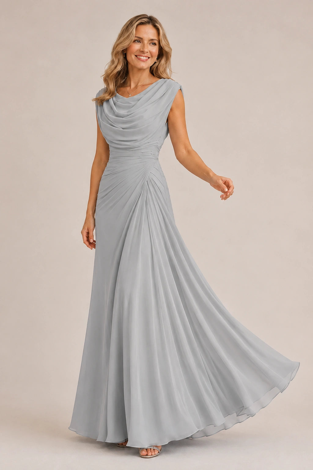 Cowl Neck Ruched Chiffon Mother of the Bride Dress