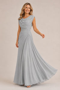 Cowl Neck Ruched Chiffon Mother of the Bride Dress