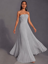 Strapless A-line Long Pleated Satin Prom Dress