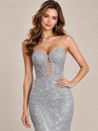 Strapless Corset Mermaid Prom Dress with Floral Lace Appliqué