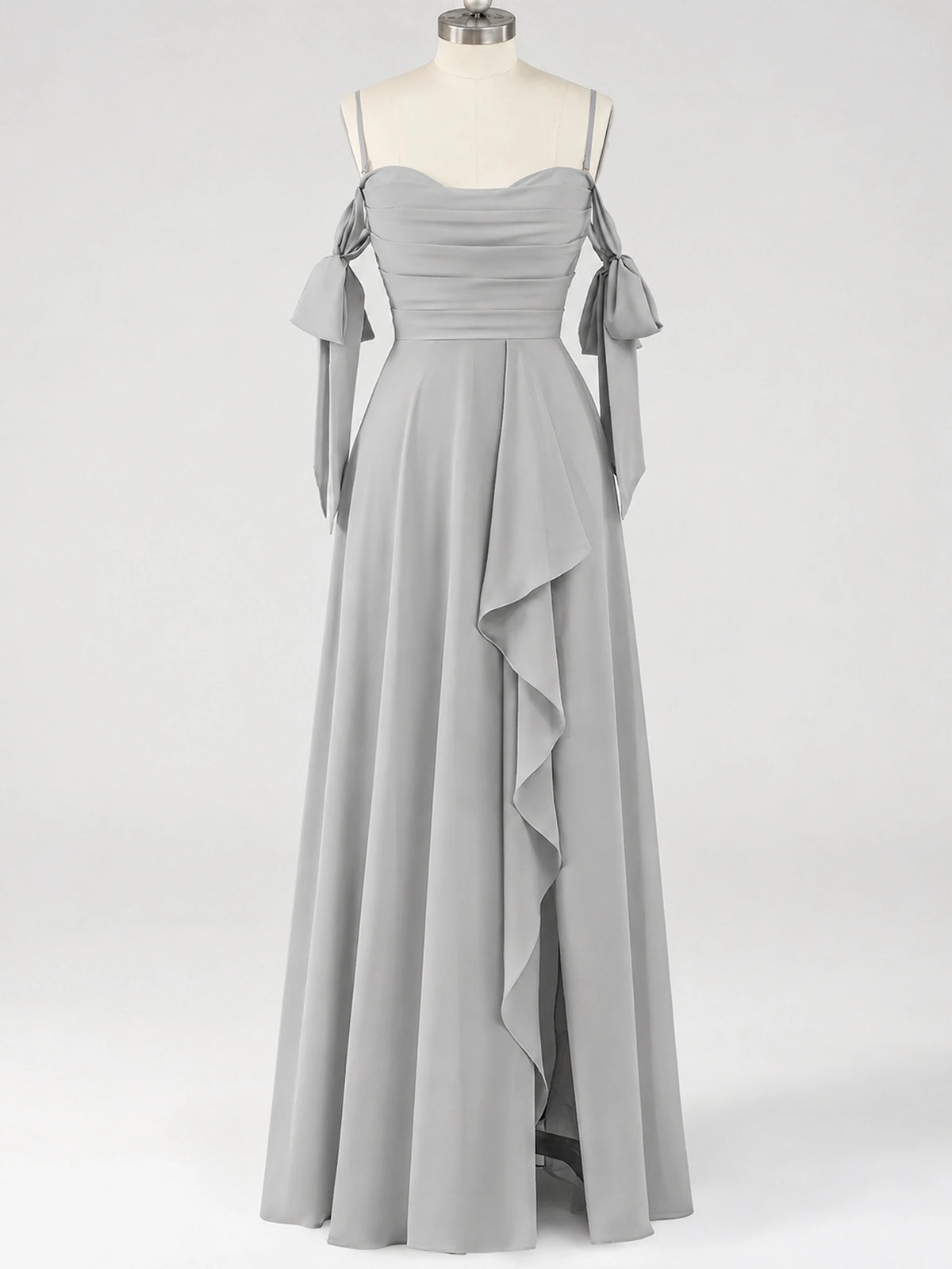 A-Line Ruffles Chiffon Bridesmaid Dress with Slit