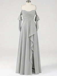A-Line Ruffles Chiffon Bridesmaid Dress with Slit