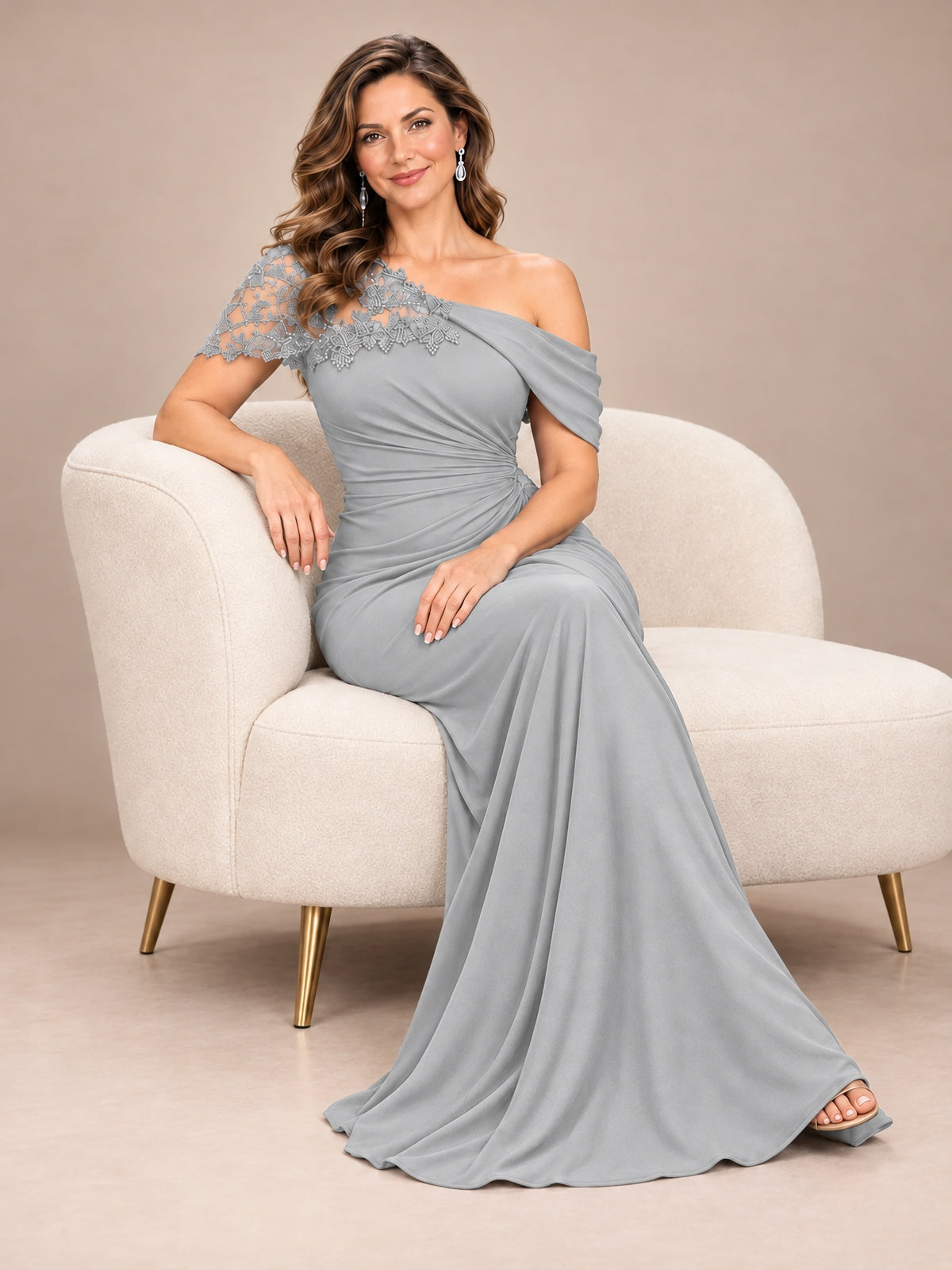 One Shoulder Chiffon Mother of The Bride Dress