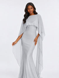 Satin Cape Prom Dresses Meramid Maxi Dress