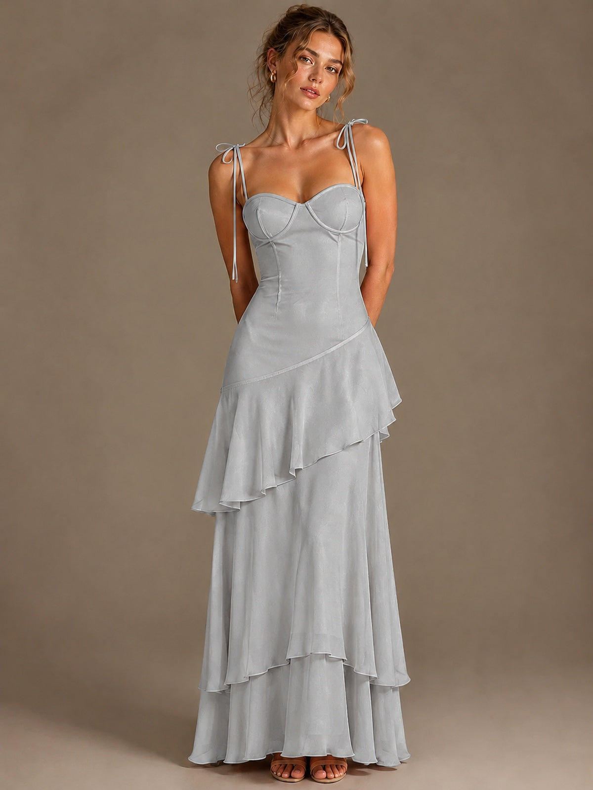 Spaghetti Strap Tiered Ruffles Chiffon Prom Dress