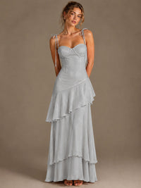 Spaghetti Strap Tiered Ruffles Chiffon Prom Dress