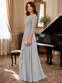 A-Line Chiffon Mother of the Bride Dress with Floral Applique 3/4 Sleeves