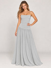 Butter Yellow Ruched Spaghetti Strap Drop-Waist Prom Dress