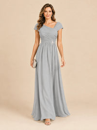 Cap Sleeve Mother of The Bride Dresses Long Chiffon Formal Gowns
