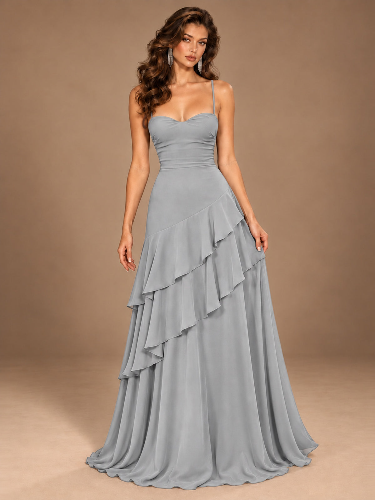 Sweetheart A-Line Ruffle Prom Dress with Spaghetti Straps