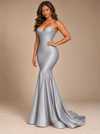 Red Strapless Satin Mermaid Prom Dress with Corset Bodice