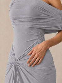 Elegant Draped Off Shoulder Ruched Mermaid Chiffon Formal Evening Gown