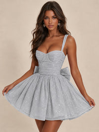 Sweetheart Glitter Tulle Puffy Mini Dress with Bow