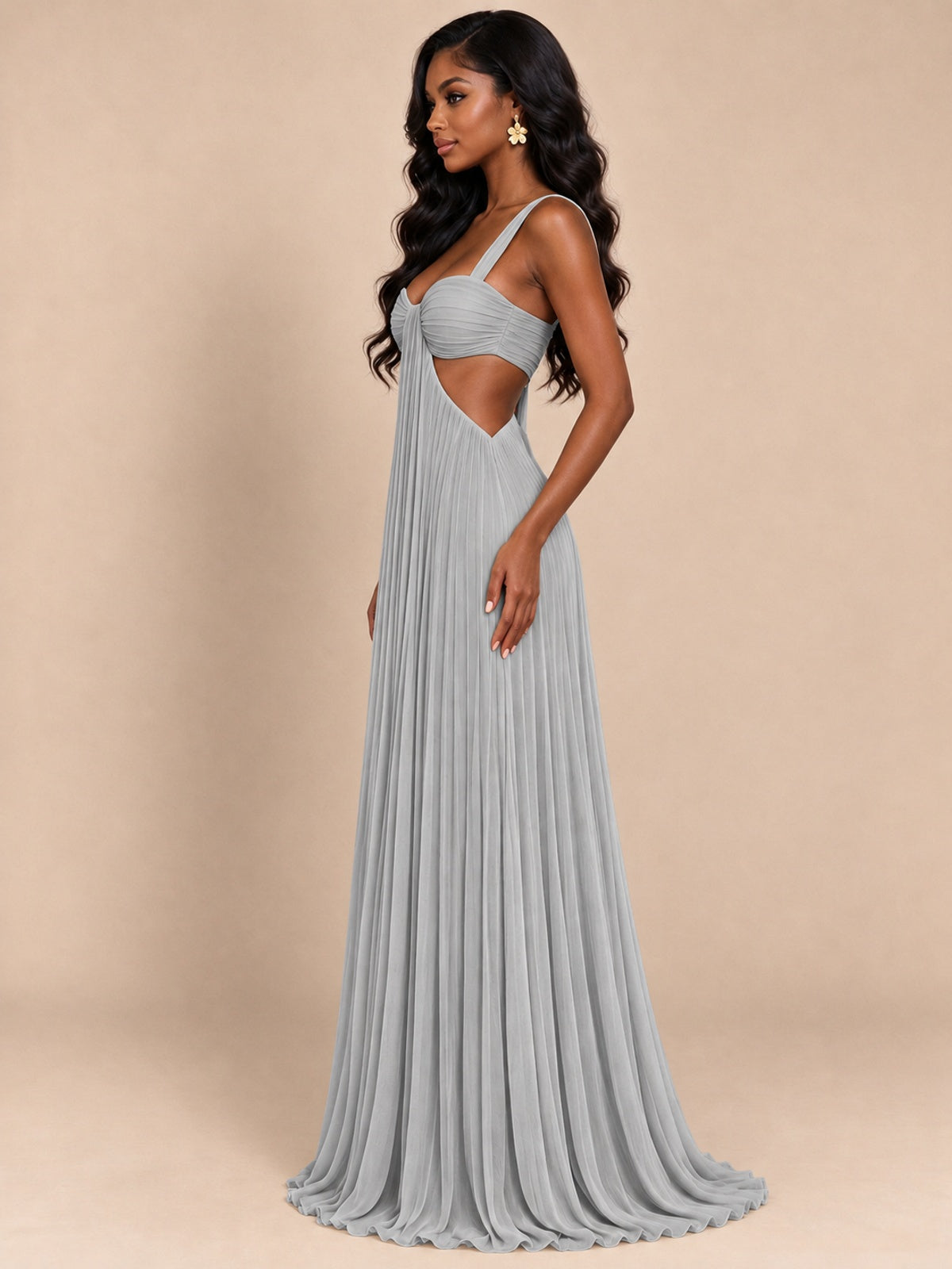 Butter Yellow Pleated Cutout Maxi Dress