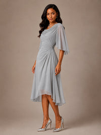 Cowl Neck Ruched Chiffon Mother of the Bride Dresses with Flutter Sleeves