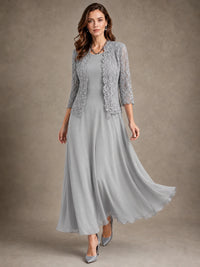 2-Piece Chiffon Mother of the Bride Dress with Lace Jacket