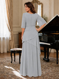 Asymmetric Draped Chiffon Mother of the Bride Dress with Flutter Sleeves