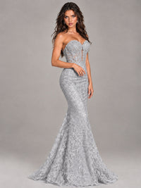 Strapless Corset Mermaid Prom Dress Lace Appliqué Formal Gown