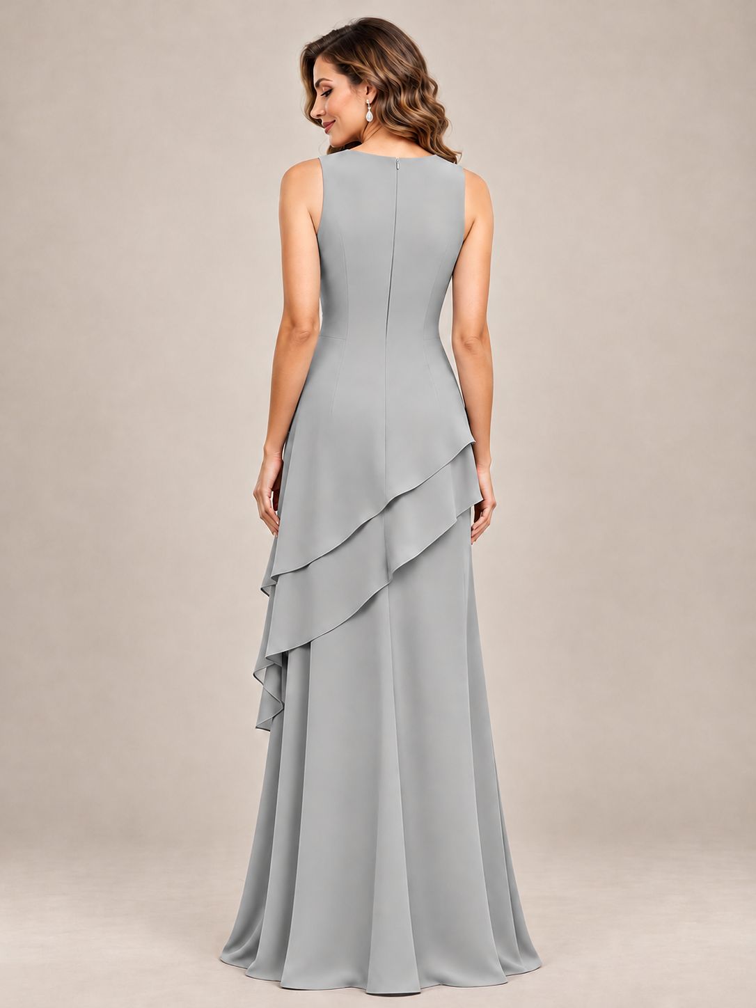 Dusty Blue Two-Piece Chiffon Mother of the Bride Dress with Jacket