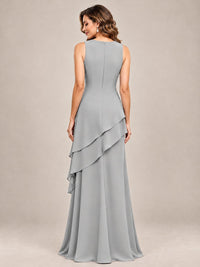 Dusty Blue Two-Piece Chiffon Mother of the Bride Dress with Jacket