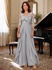 Lace Applique Wide-Leg Chiffon Mother of the Bride Jumpsuit