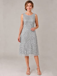 Tea Length Sequin Lace Mother of The Bride Dress with Chiffon Jacket