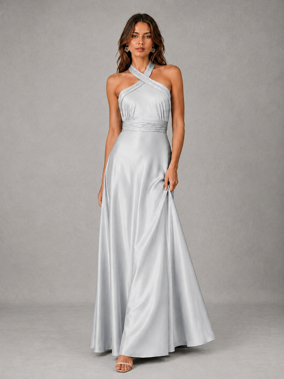 Sage Green Satin A-Line Bridesmaid Dress with Halter Neck