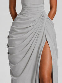 Ruched Halter Neck High-Slit Prom & Evening Dress